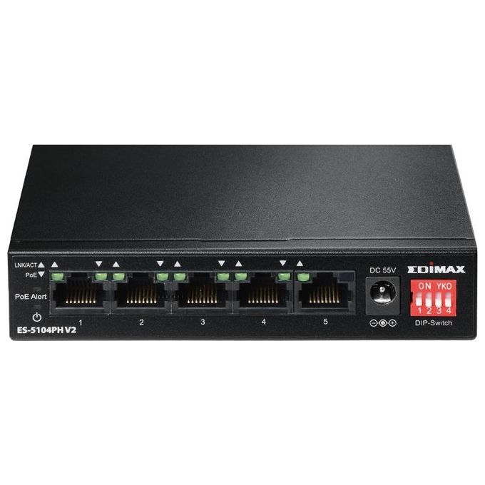 Edimax 5 Port Fast Ethernet Con 4 Porte Poe+ e Switch Dip