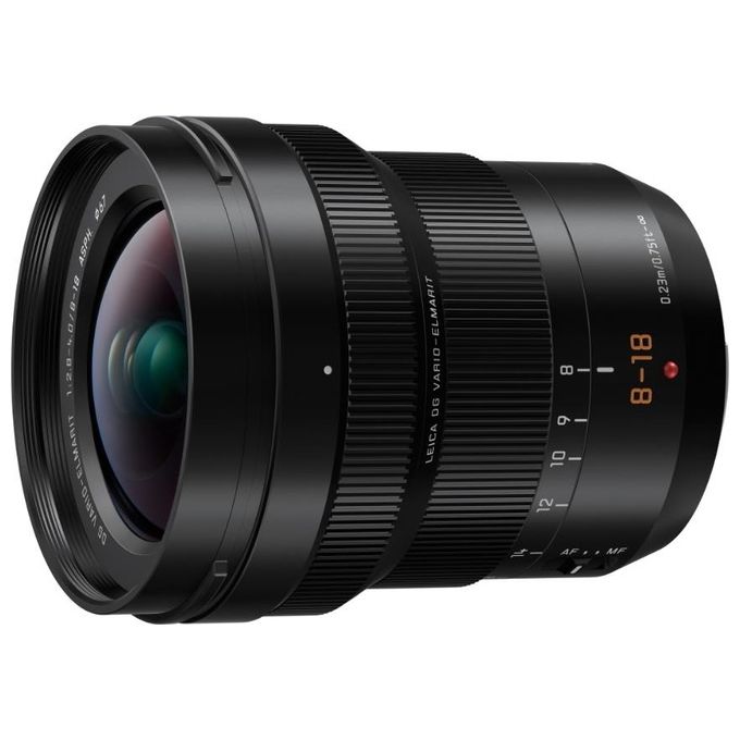 Panasonic H-E08018E Obiettivo Leica DG Vario-Elmarit 8-18mm f-2.8-4.0 Micro Quattro Terzi 15 elementi 67 mm colore Nero