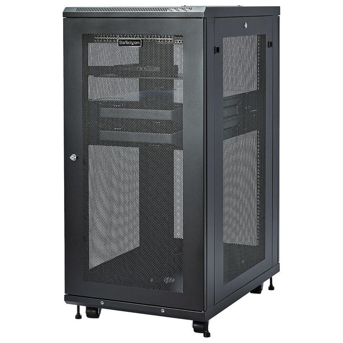 StarTech.com RK2433BKM Armadio Rack 24U su Ruote a 4 Montanti con Profondita' di Montaggio Regolabile fino a 76,2 cm Capacita' 450 Kg colore Nero