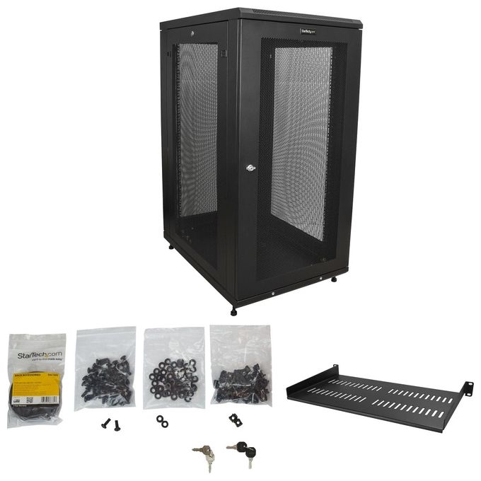 StarTech.com RK2433BKM Armadio Rack 24U su Ruote a 4 Montanti con Profondita' di Montaggio Regolabile fino a 76,2 cm Capacita' 450 Kg colore Nero