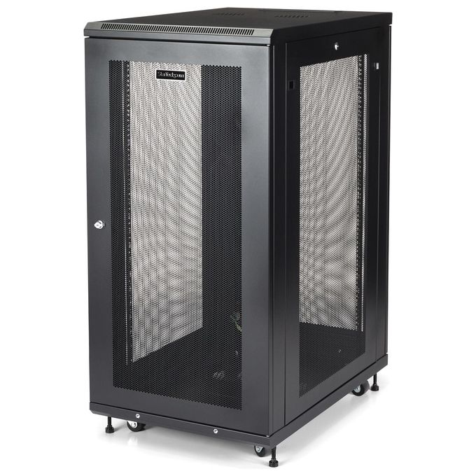 StarTech.com RK2433BKM Armadio Rack 24U su Ruote a 4 Montanti con Profondita' di Montaggio Regolabile fino a 76,2 cm Capacita' 450 Kg colore Nero