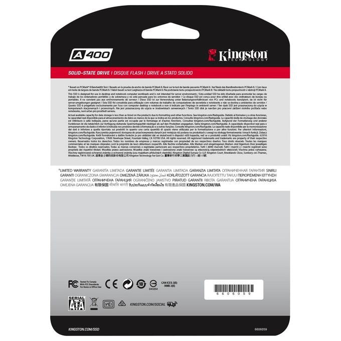 KINGSTON SA400S37-240G Ssd 240Gb Drive a Stato Solido A400 Sata 3 2,5''