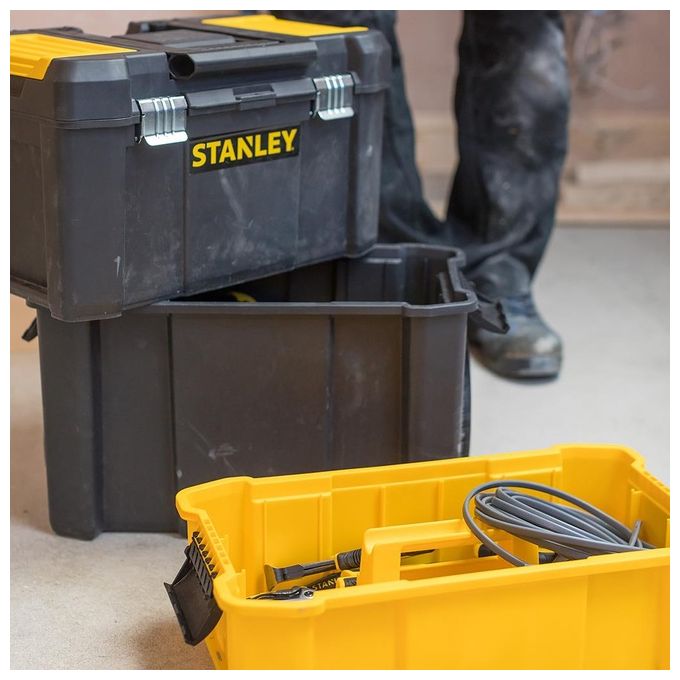 Stanley STST1-80151 Essential Carrello Porta Utensili 3 in 1 Trolley Modulare Ruote 7'' Capacita' 20 Kg colore Nero