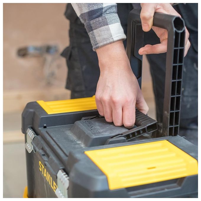 Stanley STST1-80151 Essential Carrello Porta Utensili 3 in 1 Trolley Modulare Ruote 7'' Capacita' 20 Kg colore Nero