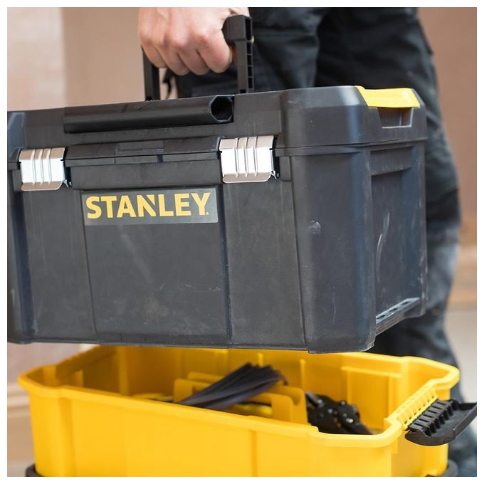Stanley STST1-80151 Essential Carrello Porta Utensili 3 in 1 Trolley Modulare Ruote 7'' Capacita' 20 Kg colore Nero