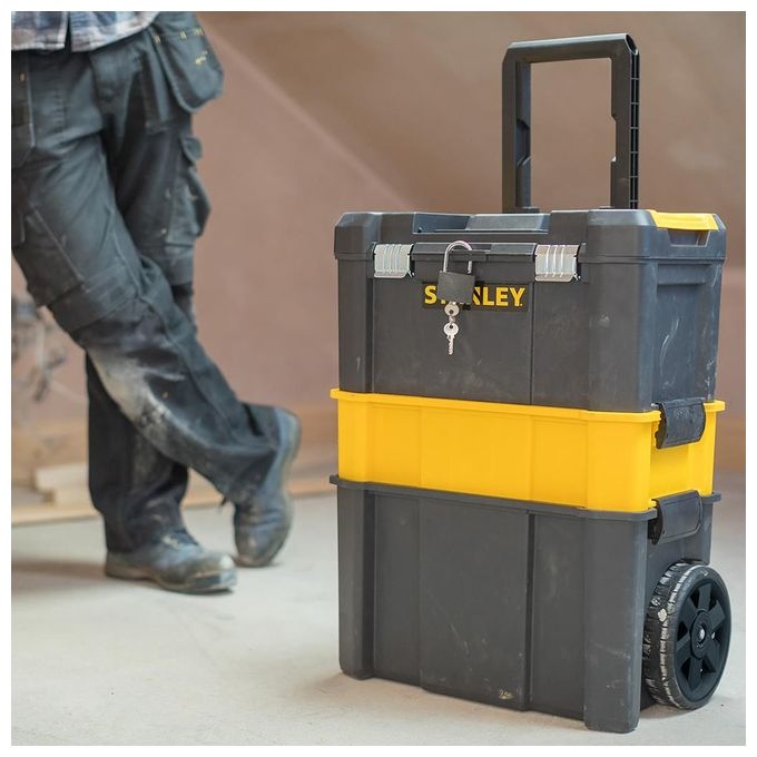 Stanley STST1-80151 Essential Carrello Porta Utensili 3 in 1 Trolley Modulare Ruote 7'' Capacita' 20 Kg colore Nero