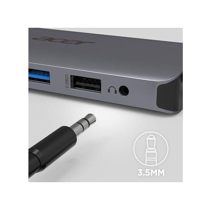 Acer HP.DSCAB.009 12-in-1 Type-C Dongle Multiporta con 2 HDMI 2 USB 3.2 Gen 1 2 USB 2.0 DisplayPort Ethernet Gigabit Lettore SD-MicroSD Uscita Audio 3.5 mm Power Delivery 100 W colore Argento