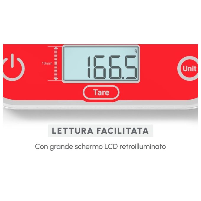 Moulinex BN50U3 Bilancia da Cucina Digitale Elettronica Capacita' 5 Kg Display LCD colore Rosso