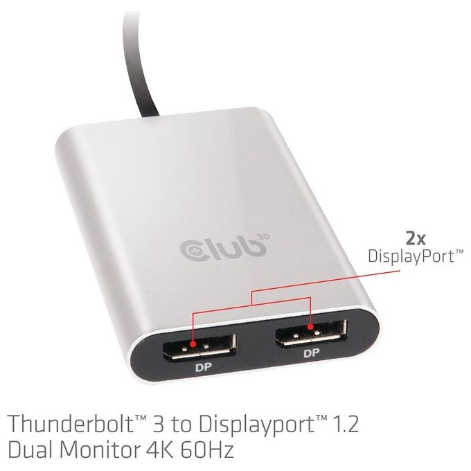 Club3d Adattatore type c tb3 to 2x Displyport p 4k 60hz