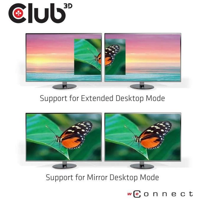 Club 3D Sense Vision Splitter Video USB3.1 a 2 Display Port 1.2 Dual Monitor 4K 60Hz Nero