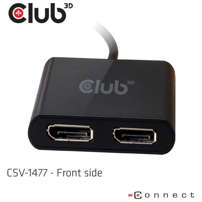 Club 3D Sense Vision Splitter Video USB3.1 a 2 Display Port 1.2 Dual Monitor 4K 60Hz Nero