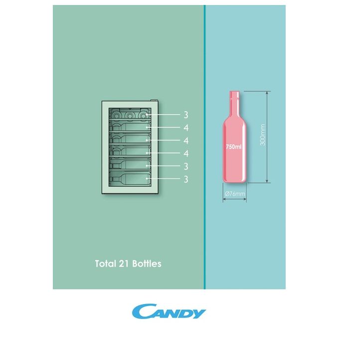 Candy CWC 021 M-NF DiVino Cantinetta Vino 21 Bottiglie 73 L Classe G 39 dB Libera Installazione colore Nero