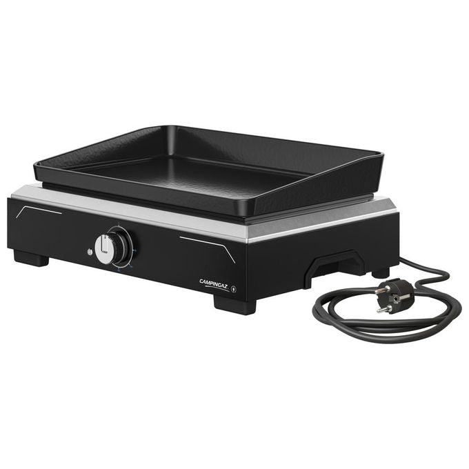 Campingaz 2198523 Plancha Electric 1 XD Barbecue Elettrico Portatile Piastra in Ghisa Smaltata 2100 W con Termostato Regolabile e Vassoio Raccogli Grasso Lavabile in Lavastoviglie colore Nero