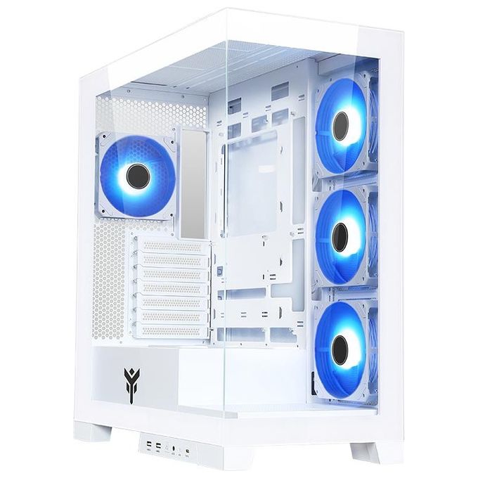 Itek ITGCASB45W SHOWBUI PC Case Gaming Tower ATX 4x 120mm Ventole ARGB Infinity Mirror 2x USB 3.0 Type-C Vetro Temperato colore Bianco