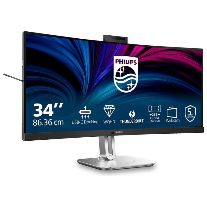 Philips 34B2U6603CH Serie 6000 Monitor Curvo 34'' WQHD 3440x1440 VA 120Hz HDR400 Thunderbolt 4 Webcam Integrata colore Antracite