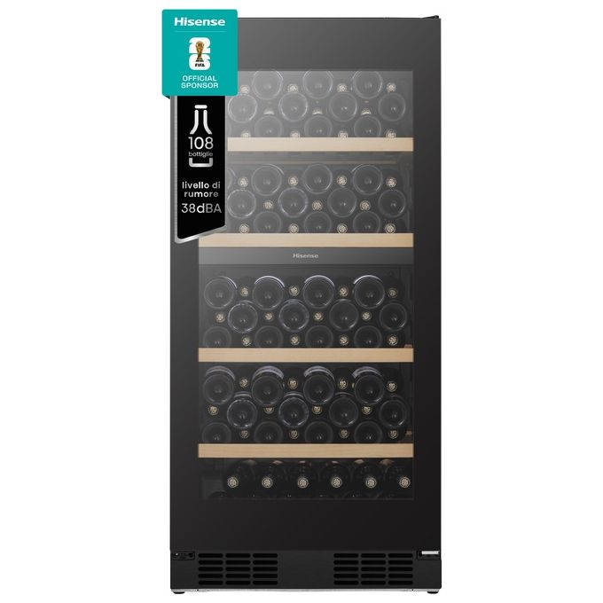 Hisense RW3N230GELF Cantinetta Vino 108 Bottiglie 239 L Classe F 38 dB Zona Temperatura 5-20 °C Wi-Fi LED colore Nero