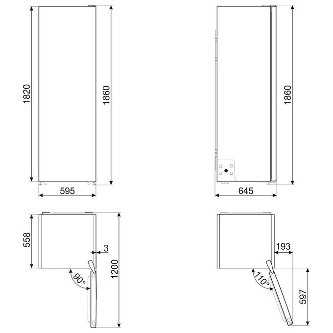 Smeg FS18EV2HX Frigorifero Monoporta 380 L 186 cm Classe E 40 dB No Frost Libera Installazione colore Acciaio Inox