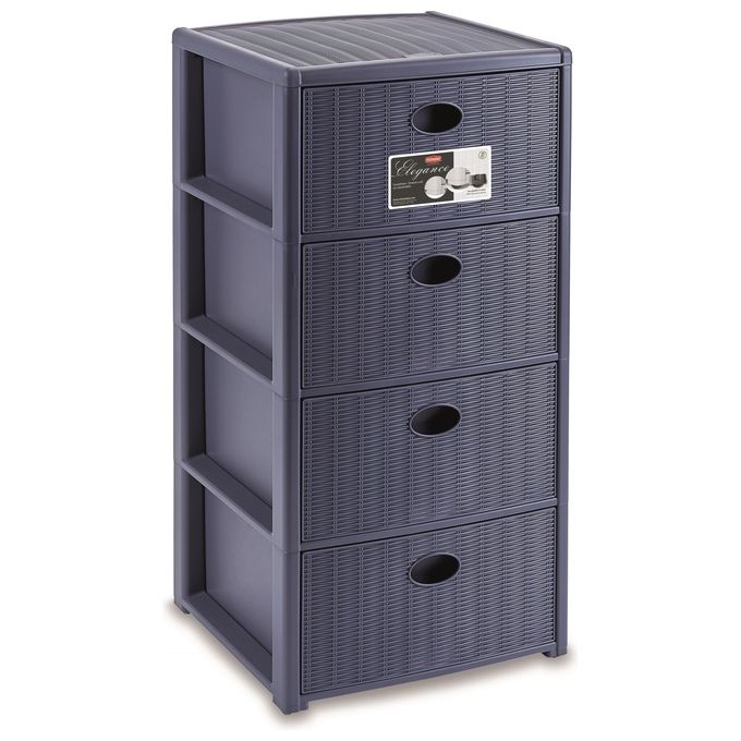 Stefanplast 30406 Cassettiera 4 Cassetti Elegance Blu Navy 40x40x79cm