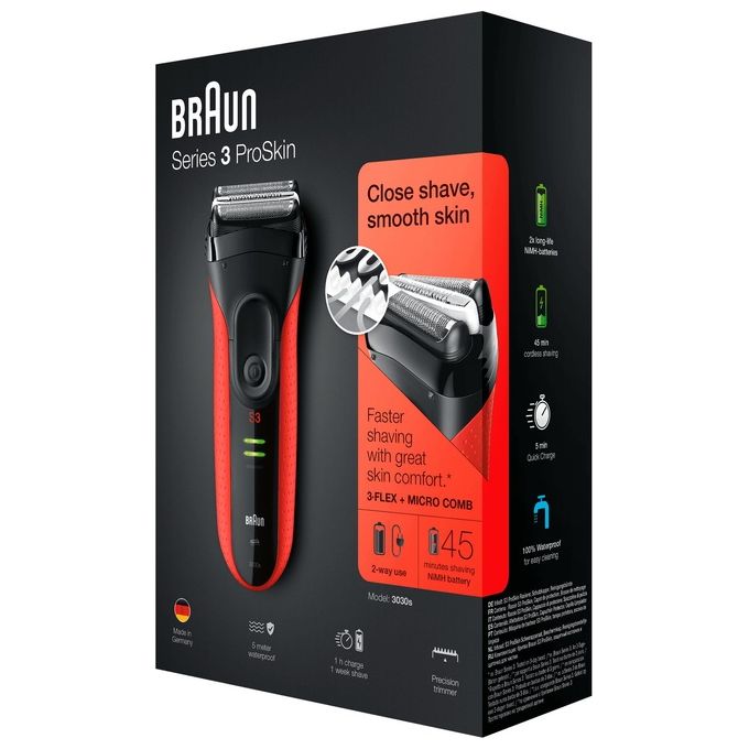 Braun Series 3 3030 Rasoio Elettrico a Lamina da Barba Ricaricabile Impermeabile