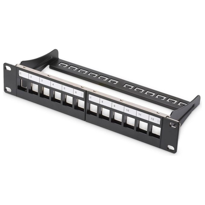 Digitus DN-91420 Pannello Patch Modulare 12 Porte 1U 10'' Keystone Acciaio colore Nero