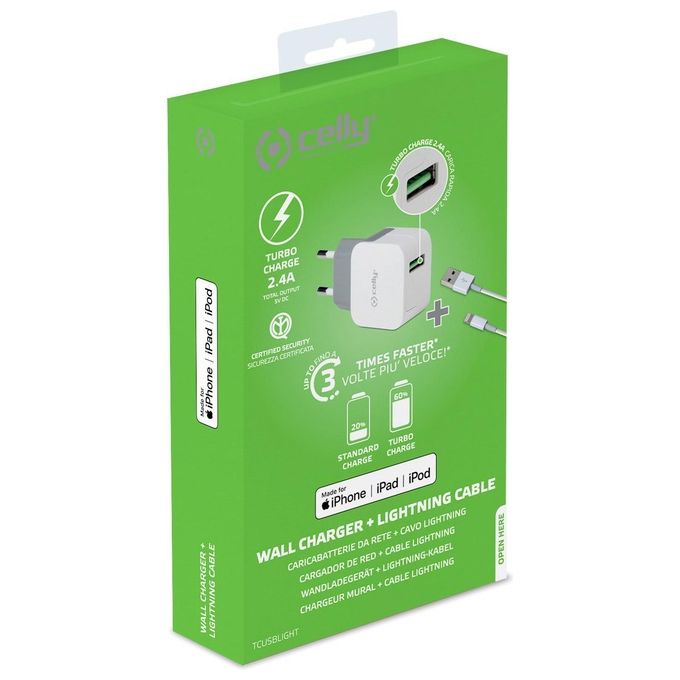 Celly TCUSBLIGHT KIT_ Caricabatterie 12W e cavo Usb - Lightning