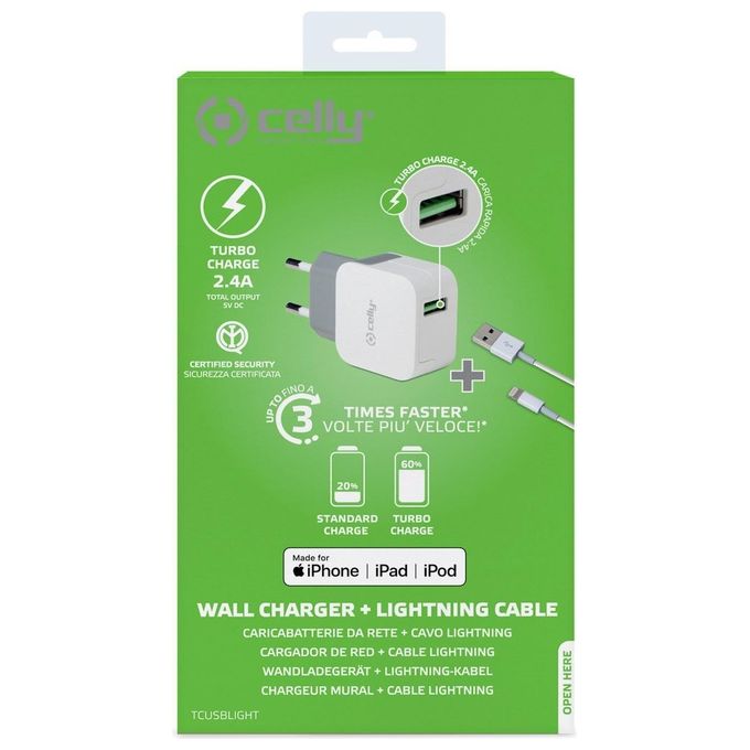 Celly TCUSBLIGHT KIT_ Caricabatterie 12W e cavo Usb - Lightning