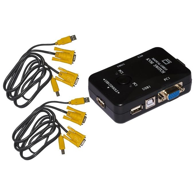 Link switch kvm per 2 pc usb-vga con 1 mouse, 1 tastiera usb e 1 monitor vga con cavi inclusi