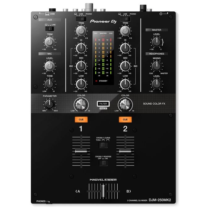 Pioneer Djm 250 Mk2 Mixer Dj 2 Canali con Scheda Audio Integrata per Rekordbox Sound Colour Fx Fader Magvel