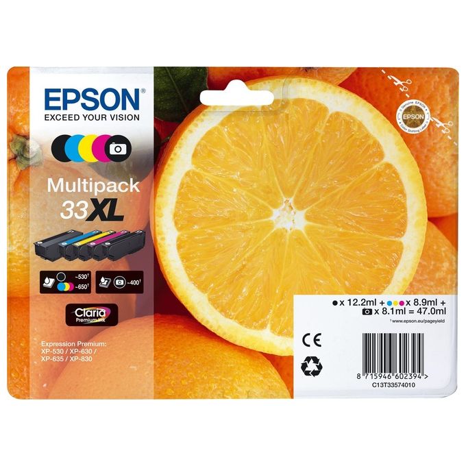 Epson Multipack Claria Premium BK-PBK-C-M-Y 33 XL T 3357 per Xp-630 Xp-830 Xp-635