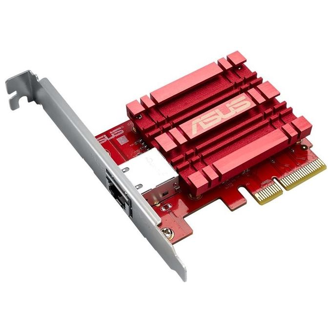 ASUS XG-C100C - Adattatore di rete PCIe 10GBase-T compatibile con le versioni precedenti con standard 5-2.5-1G e 100Mbps, una porta RJ45 e QoS integrato Rosso-Argento