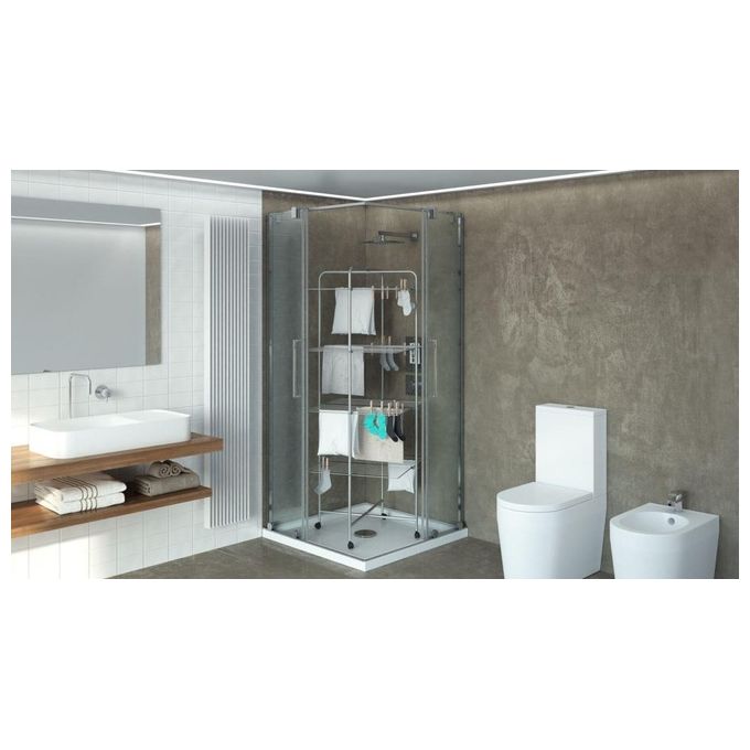 Colombo New Scal ST194-4 Icaro Stendibiancheria a Torre 40 m 4 Piani Acciaio Antiruggine con Ruote 4,6 Kg colore Grigio Turchese