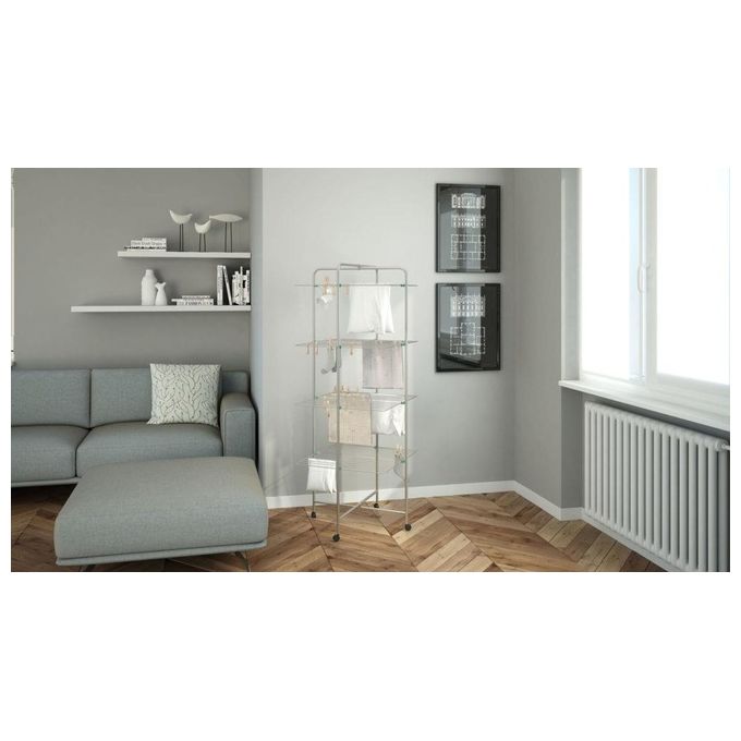 Colombo New Scal ST194-4 Icaro Stendibiancheria a Torre 40 m 4 Piani Acciaio Antiruggine con Ruote 4,6 Kg colore Grigio Turchese