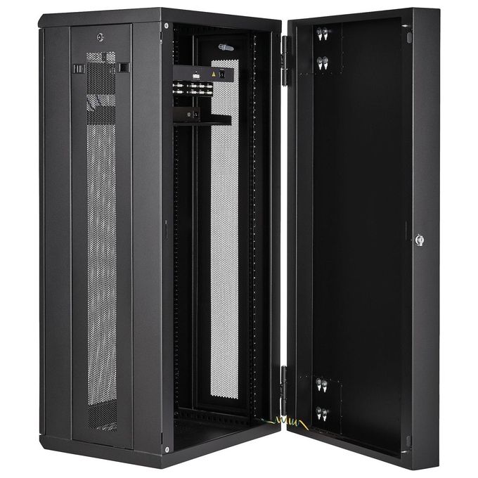 StarTech.com RK2620WALHM Armadio Rack 26U Montabile a Parete 19 pollici 4 Montanti Capacita' 90 Kg Pannelli Laterali Rimovibili Ventilato con Ripiano 1U colore Nero