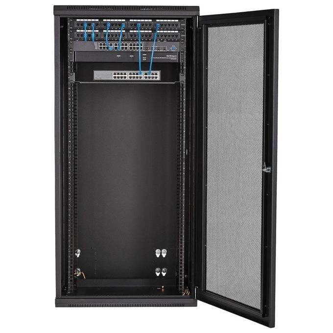 StarTech.com RK2620WALHM Armadio Rack 26U Montabile a Parete 19 pollici 4 Montanti Capacita' 90 Kg Pannelli Laterali Rimovibili Ventilato con Ripiano 1U colore Nero