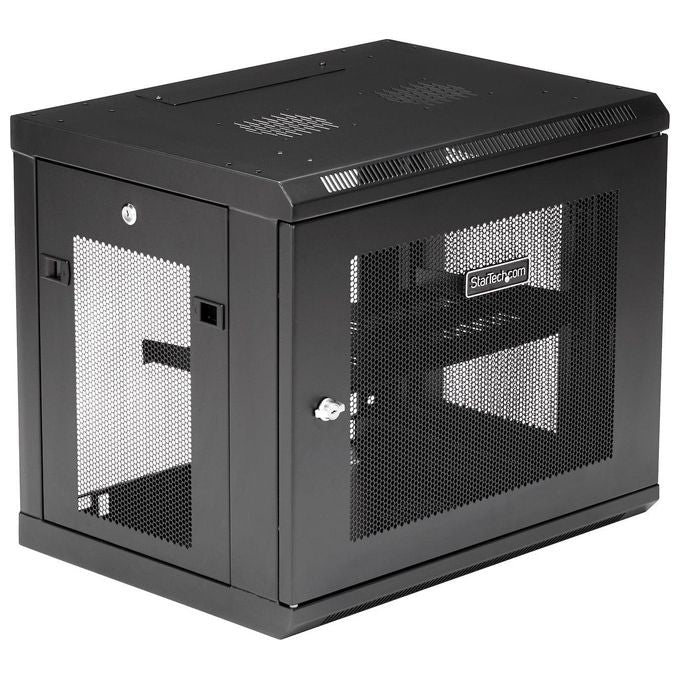StarTech RK9WALM Armadio Rack da Parete 9U Profondita' Regolabile 15-38.1 cm Capacita' 90 Kg Ventilato con Serratura colore Nero