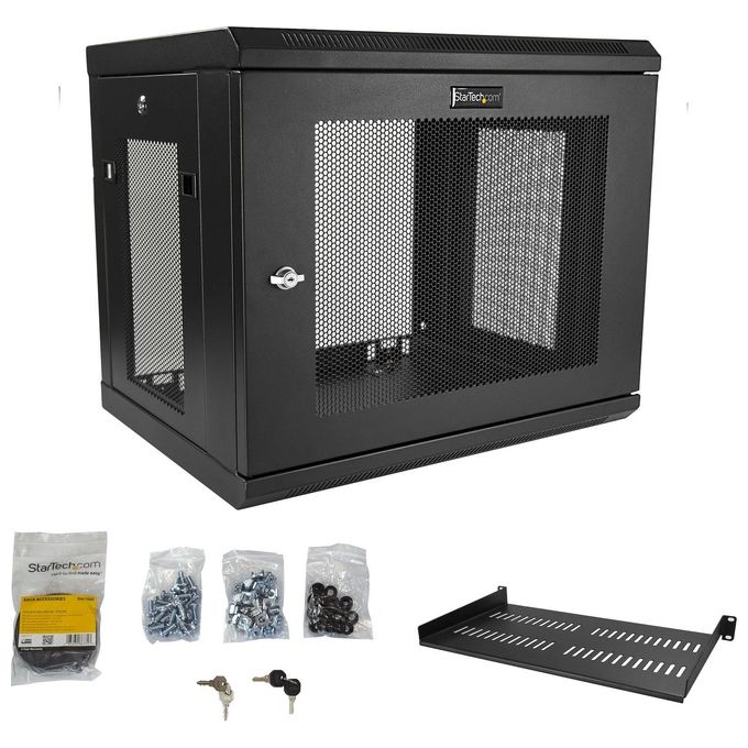 StarTech RK9WALM Armadio Rack da Parete 9U Profondita' Regolabile 15-38.1 cm Capacita' 90 Kg Ventilato con Serratura colore Nero