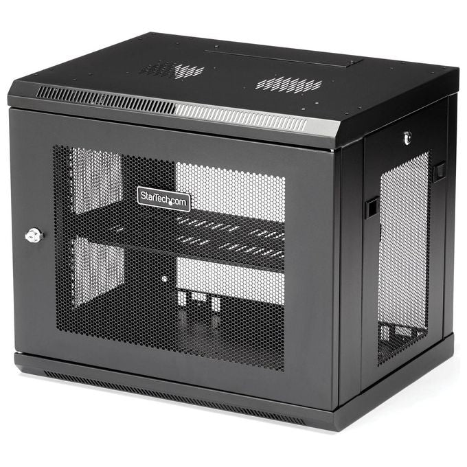 StarTech RK9WALM Armadio Rack da Parete 9U Profondita' Regolabile 15-38.1 cm Capacita' 90 Kg Ventilato con Serratura colore Nero