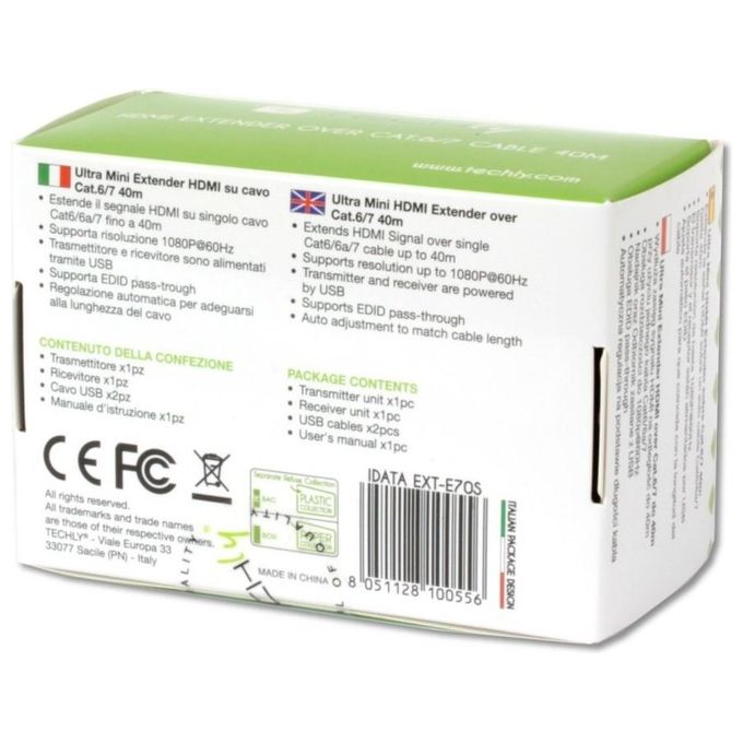 Techly Extender HDMI Compatto Full HD su Cavo Cat.6-6A-7 Max 40mt