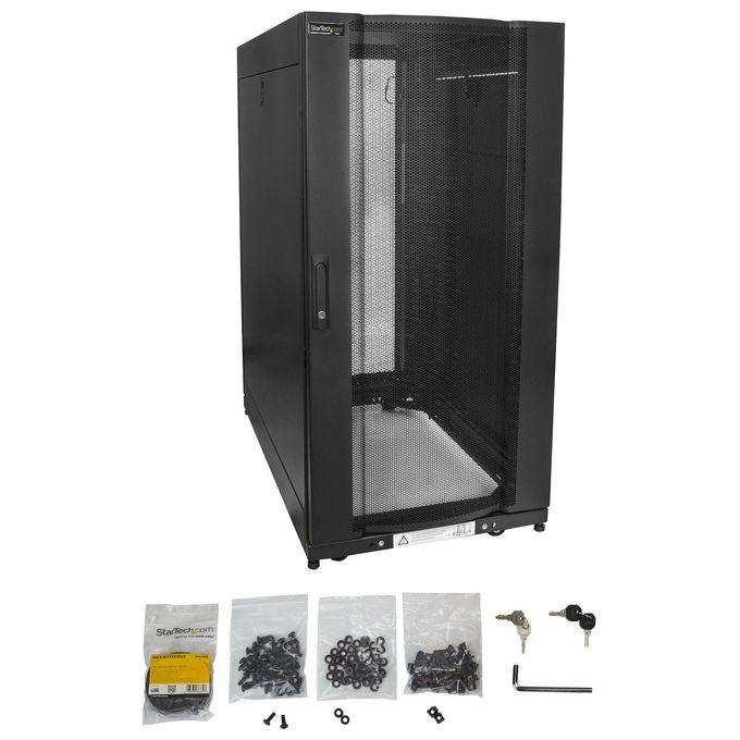 StarTech.com RK2537BKM Armadio Rack 25U 19 Pollici su Ruote 4 Montanti con Profondita' Regolabile e Serratura colore Nero