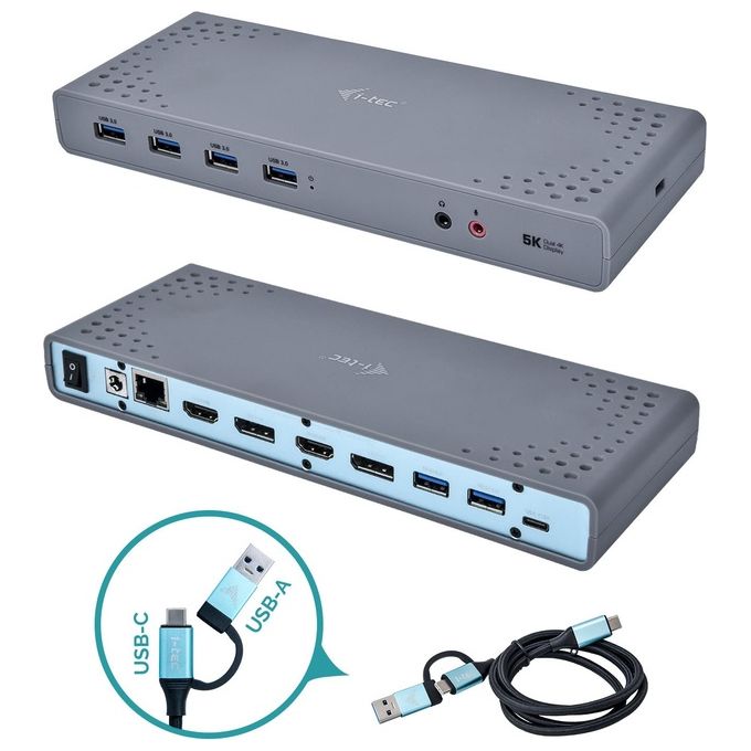 I-tec CADUAL4KDOCK Docking Station USB 3.0 USB-C 5K Dual Display 2x HDMI 2x DisplayPort 6x USB 3.0 Ethernet Gigabit colore Nero