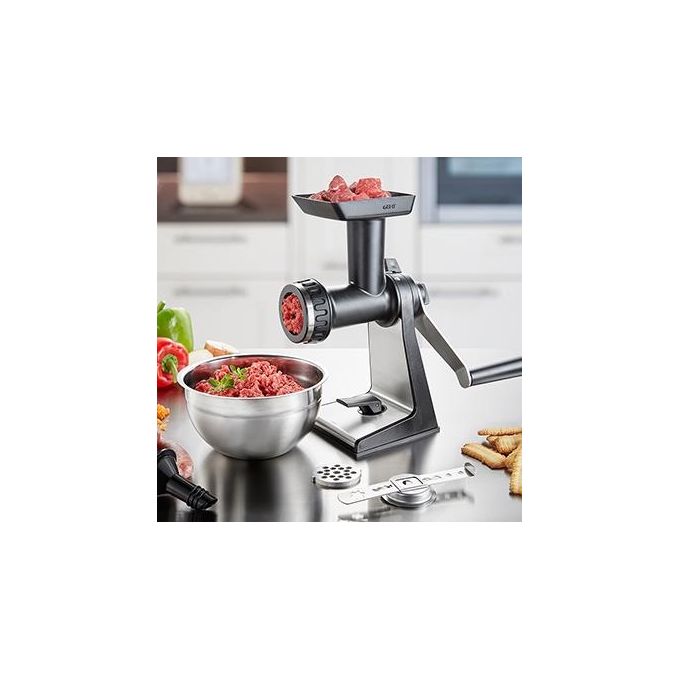 GEFU 19090 TRANSFORMA Tritacarne Multifunzione in Acciaio Inox con 2 Dischi e Accessori per Biscotti colore Acciaio Inox