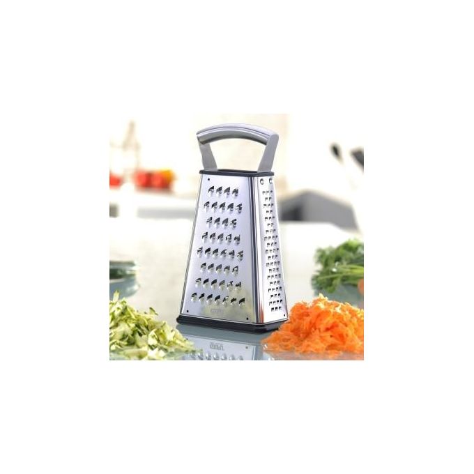 Gefu GF10760 Vitales Grattugia Quadrangolare con 4 Superfici di Taglio a Laser Base Antiscivolo Contenitore Integrato Manico Ergonomico in Acciaio Inox Lavabile in Lavastoviglie colore Argento