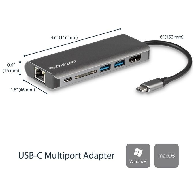 StarTech Adattatore Multiporta Usb-C Lettore Schede SD Power Delivery 4K Hdmi GbE 2x Usb 3.0