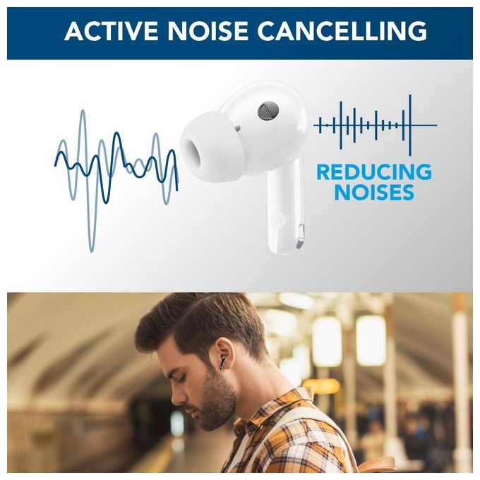 Cellularline BTECLIPSETWSW ECLIPSE Auricolari True Wireless Stereo con Cancellazione Attiva del Rumore e Noise-Free Calls colore Bianco