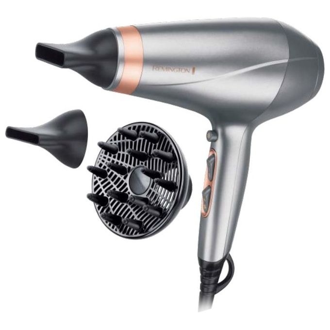 Remington AC8820 Keratin Protect Asciugacapelli 2200W Motore AC Ionico Ceramica 2 Velocita' 3 Temperature Diffusore e Concentratore colore Argento