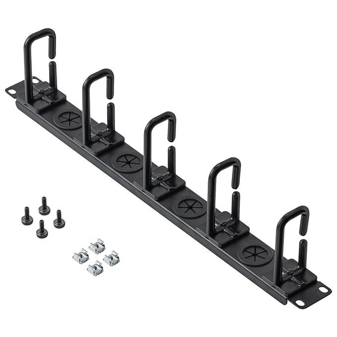 StarTech CABLMANAGERH Pannello Gestione Cavi per Server Rack 1U 19'' 4 Fori Passanti 5 Ganci D-Ring Struttura in Acciaio colore Nero