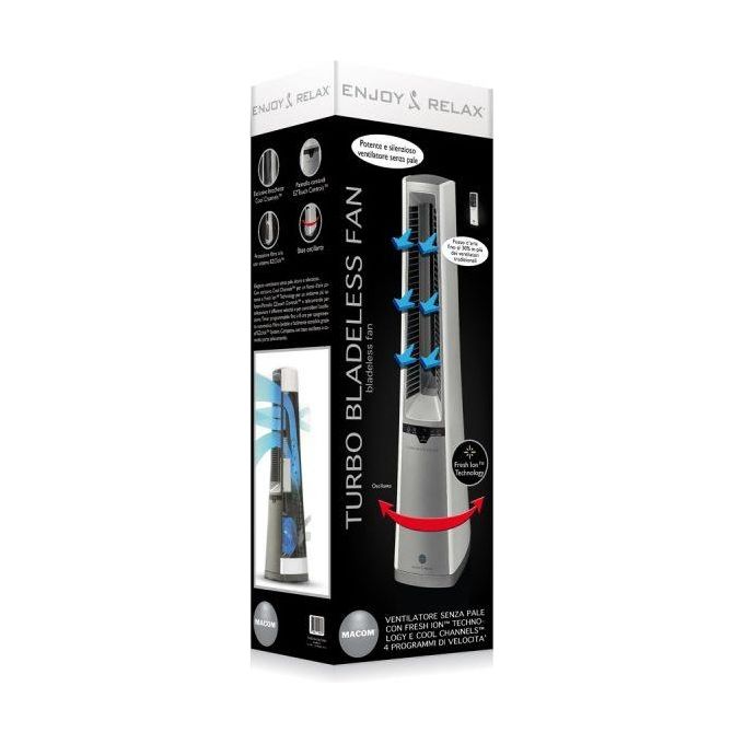 Macom Ventilatore senza Pale Turbo Bladeless Fan 996 con Fresh Ion Technology Bianco e Argento Compatto e Silenzioso