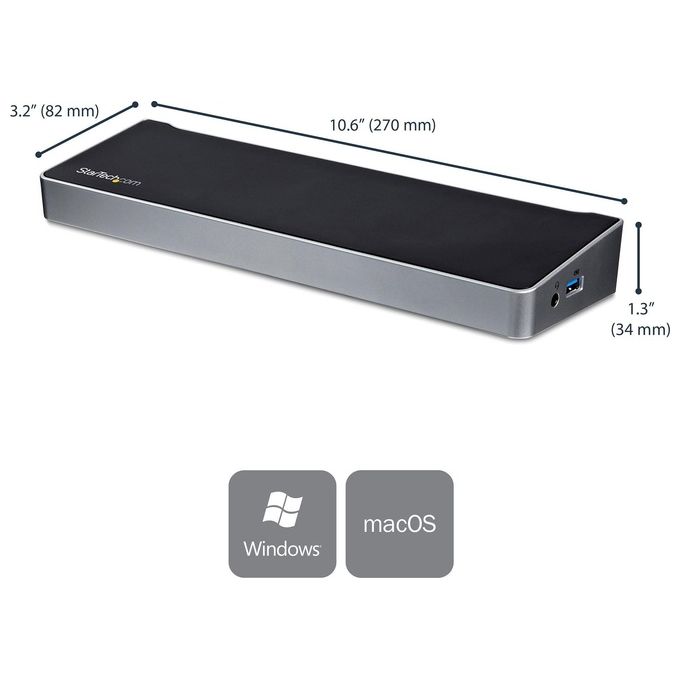 StarTech DK30CH2DPPDU Docking Station USB-C Triplo Monitor 4K 5 Porte USB 3.0 Power Delivery 60W Gigabit Ethernet DisplayPort HDMI colore Nero