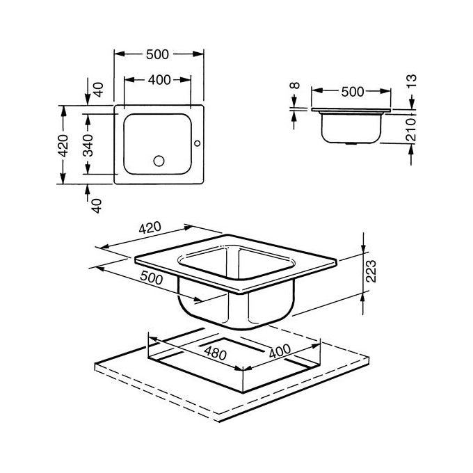 Smeg VS34-P3 Alba Lavello Acciaio Inox Spazzolato  da Incasso 1 Vasca saldata Inox 42x21cm VS34-P3