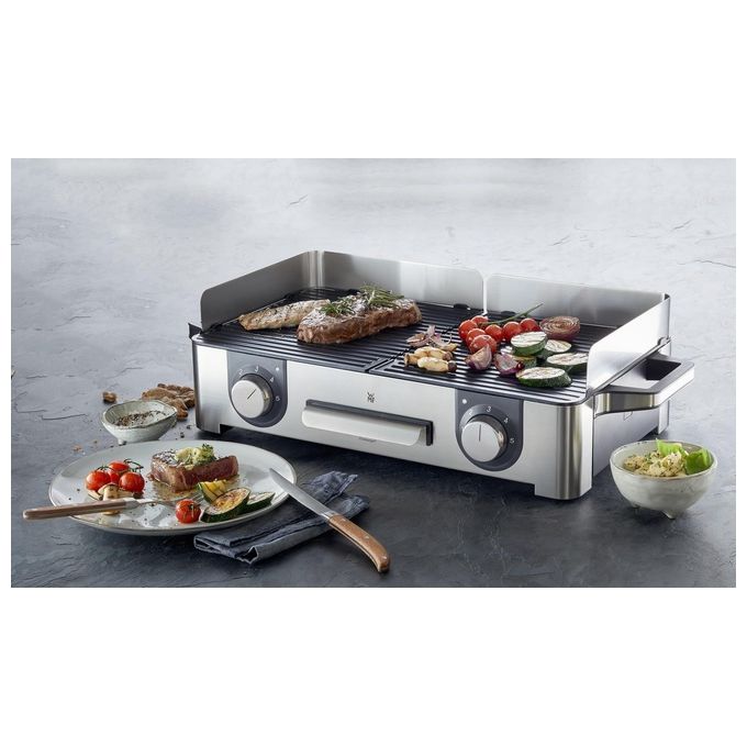 WMF 0415280011 Lono Master Grill Elettrico 2400 W con Piastre Antiaderenti Rimovibili e Protezione IPx4 per Uso Esterno colore Nero
